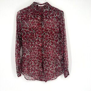 Equipment Top Womens S Red Silk Animal Print Career Blouse‎ Office Colorful
